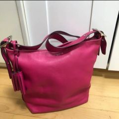 美品 コーチ トートバッグ ハンド ピンク レザー 58660 A4 ダービー 