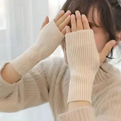 リブニット アームウォーマー レディース手袋 女性手袋 冬 ニット手袋 ハーフ手袋 ゴージニット ニット