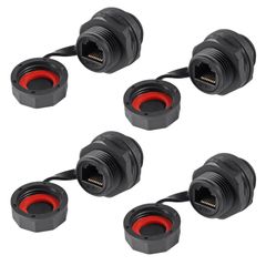ACEIRMC RJ45 イーサネット LAN ケーブル コネクタ CAT6 シールド 工業用パネルマウント バルクヘッド フィードスルーカプラー 防水 IP67 防塵キャップ アウトドア 工業規格 (4個)
