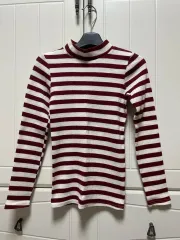 ストライプ モックネック ハイネック ゴージ リブTシャツ