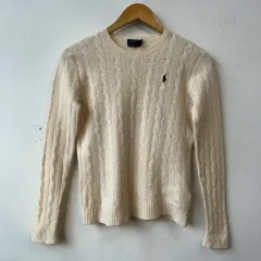 12901 - POLO RALPH LAUREN 白 ケーブル ウール ニット (メリノ ウール 90%