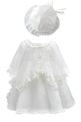[LovKin] ベビー服 ドレス セレモニー ワンピース 女の子 3点セット リボン フォーマル チュール 赤ちゃん 新生児 出産祝い 洋服 キッズ お宮参り 退院着 ホワイト 3M