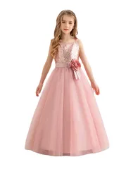 [OWIEOW] キッズ 子供 ドレス ピアノ 発表会 子ども ドレス 130-170cm フォーマル ロング ドレス 花? スパンコール エレガント ワンピース 演奏会 女の子 結婚式 お呼ばれ 花嫁介添人 (1/ピンク, 170)