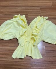 マーレット コットンカシュクールブラウス 黄 イエロー ギャザー 
