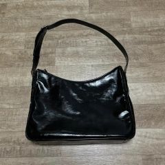 美品 グッチ レザー 2WAY ショルダーバッグ ロゴ型押し ファスナー 紺 