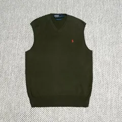 S ポロ ラルフローレン カーキ コットン Vネック ニット ベスト