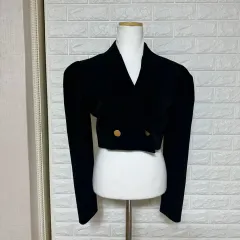 クロップド ファー パフ 黒 ジャケット