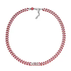 DIESEL オールジェンダー ステンレススチールチェーンネックレス, Length: 450MM+50MM, Width: 21.9MM, Height: 8MM, ステンレス鋼, 宝石なし シルバー/レッドチェーン。 DX1416040