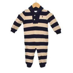 ラルフローレン RALPH LAUREN ロンパース カバーオール ボーダー柄 ベビー服 紺 ネイビー ■FF