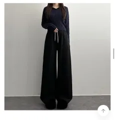 ワイドフィット ロングパンツ (新品) ブラック ブルー