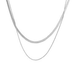 [LUXSTAR] ネックレス ダブル スネークチェーン 2連 メンズ レディース 金属アレルギー対応 サージカルステンレス 長さ 45cm アジャスター 5cm 太さ 3mm 1.5mm (シルバー 銀)