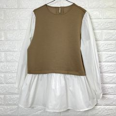美品 モラビト コットンリネン フレンチスリーブカットソー◇ベージュ