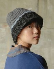 ハンドメイド 手編み クロシェ バケハ ブルー 青 ミックス ニット 帽子