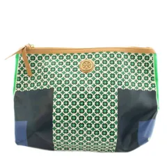 トリーバーチ TORY BURCH ポーチ 総柄 レザー マルチカラー 緑 グリーン 黒 ブラック 青 ブルー /AN4