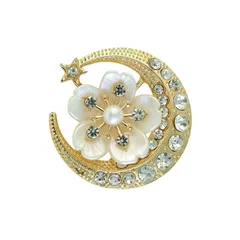 JADZBJR ブローチ 桜 月 モチーフ 三日月 パール シェル風 花 胸飾り おしゃれ スワロフスキー風 ラインストーン 和装 小物 アクセサリー 入学式 卒業式 母の日 プレゼント ギフト ゴールド