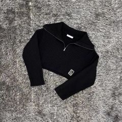 alo yoga スカラー ニット フルジップ クロップドジャケット ブラックS