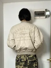 日本 ヴィンテージ ベージュ キルティング MA-1ジャケット L