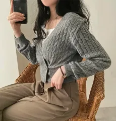 ケーブル編み ウール ラブカーディガン