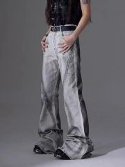 90s シルバー 箔押し ラメ ウォッシュ フレア スキニー デニム お兄系