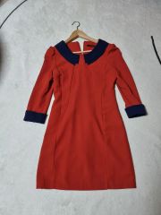 70s ヴィンテージ レース刺繍 ベロアワンピース スクエアネック 00s 赤