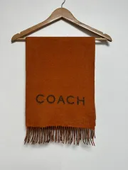 COACH コーチ ロゴ ウールカシミア マフラー オレンジ&ブラウン