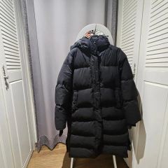 無印良品 MUJI ロングダウンコート ロング フード付き ネイビー L