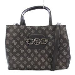 GUESS ゲス ハンドバッグ 総柄 ロゴ グレー×ブラック モノトーン 上品 