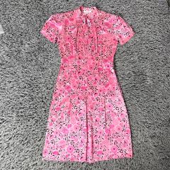 美品 レオナール 鹿の子ハーフジップ バブル柄フラワートリム