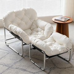 chair-03097ブラックフレームパテッドラウンジチェア 白 1人掛けソファ