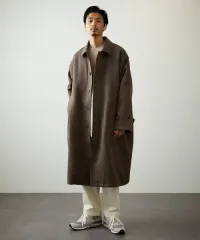 FREAK'S STORE(フリークスストア) オーバーサイズ ツイード ライク スタンド カラー ロング コート DARK BEIGE L