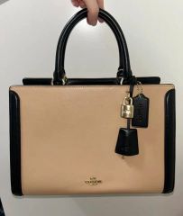COACH コーチ Bleeker ストロー＆レザーショルダーバッグ カゴバッグ
