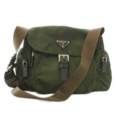 PRADA プラダ グリーン ナイロン ショルダーバッグ 三角ロゴ - メルカリ