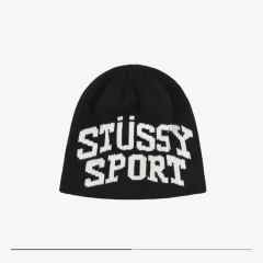 STUSSY スポーツ ジャカード スカルキャップ ビーニー ブラック