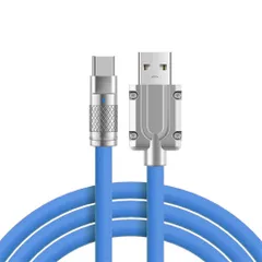 Cablecc A型USB-A〜USB-C液体シリコン超ソフト120 W電源USB 2.0データ青色ケーブル急速充電ノートパソコンタブレット電話100 CM