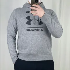 UNDER ARMOUR アンダーアーマー グレー ビックロゴ 起毛 フードTシャツ M 250206