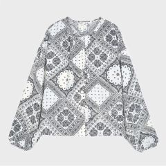 Blanc basque ブランバスク ペイズリー柄 スタンドフリル シャツ 