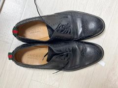 GUCCI 25.5 黒 レザー 革靴 295116 メンズ プレーンチップ - メルカリ