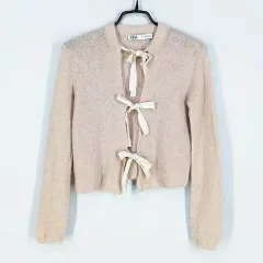ZARA レディース アルパカブレンド ニットカーディガン ベージュ (HU36347)