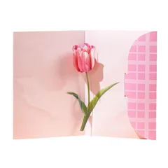 CAWKAY 3Dメッセージカード 花一輪 立体ポップアップカード 記念日 誕生日 飛び出すカード お祝い ギフト 恋人 母の日 封筒付き (チューリップ) [チューリップ]
