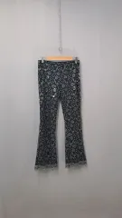 横ジッパースパンコール柄 秋冬用フレアパンツ