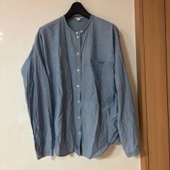 美品 45R 薄オックスの908ビッグッグーレース シャツ ブルー