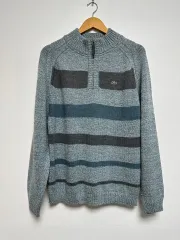 ラコステ ウールニット ハーフジップ ストライプ ブルー (XL)