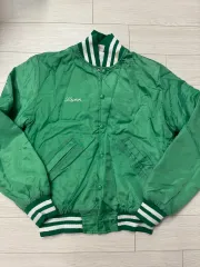 80s バディ グリーン サテン スタジャン ヴィンテージ プリンティング usa