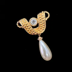 美品★ SWAROVSKI スワロフスキー ブローチ クリスタル パール ゴールド