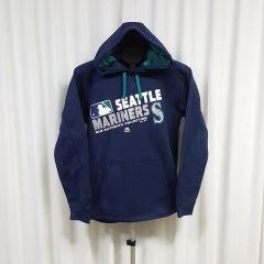 シアトルマリナーズ長袖フード付きパーカー紺色灰色ツートンカラー 