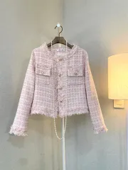 ツイード ピンク ノーカラー 春 新品 ジャケット