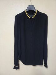 希少 BALMAIN シルク混 バイカラーブラウス 金ボタン 36 イタリア製