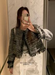 極美品 シェリエ 4周年記念 ギンガムチェック ツイード ノーカラー