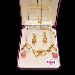 美品★  ROMAN ゴールド 本珊瑚ネックレス イヤリング 3点セット