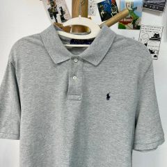 美品】ラルフローレン ソフトタッチ 半袖ポロシャツ L グレー 紺ポニー